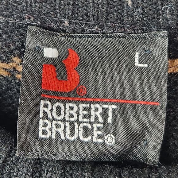 Vtg 90s Round Neck Sweater Men L Knitted Wool Blend Eclectic Grandpa Style Retro - Picture 5 of 6